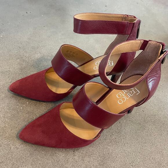 Franco Sarto Maroon red leather point ankle strap heels womens 7 NEW holiday - Picture 1 of 8
